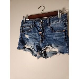 American‎ Eagle Hi Rise Shortie Denim Shorts Women's Size 2 Button Fly Stretch